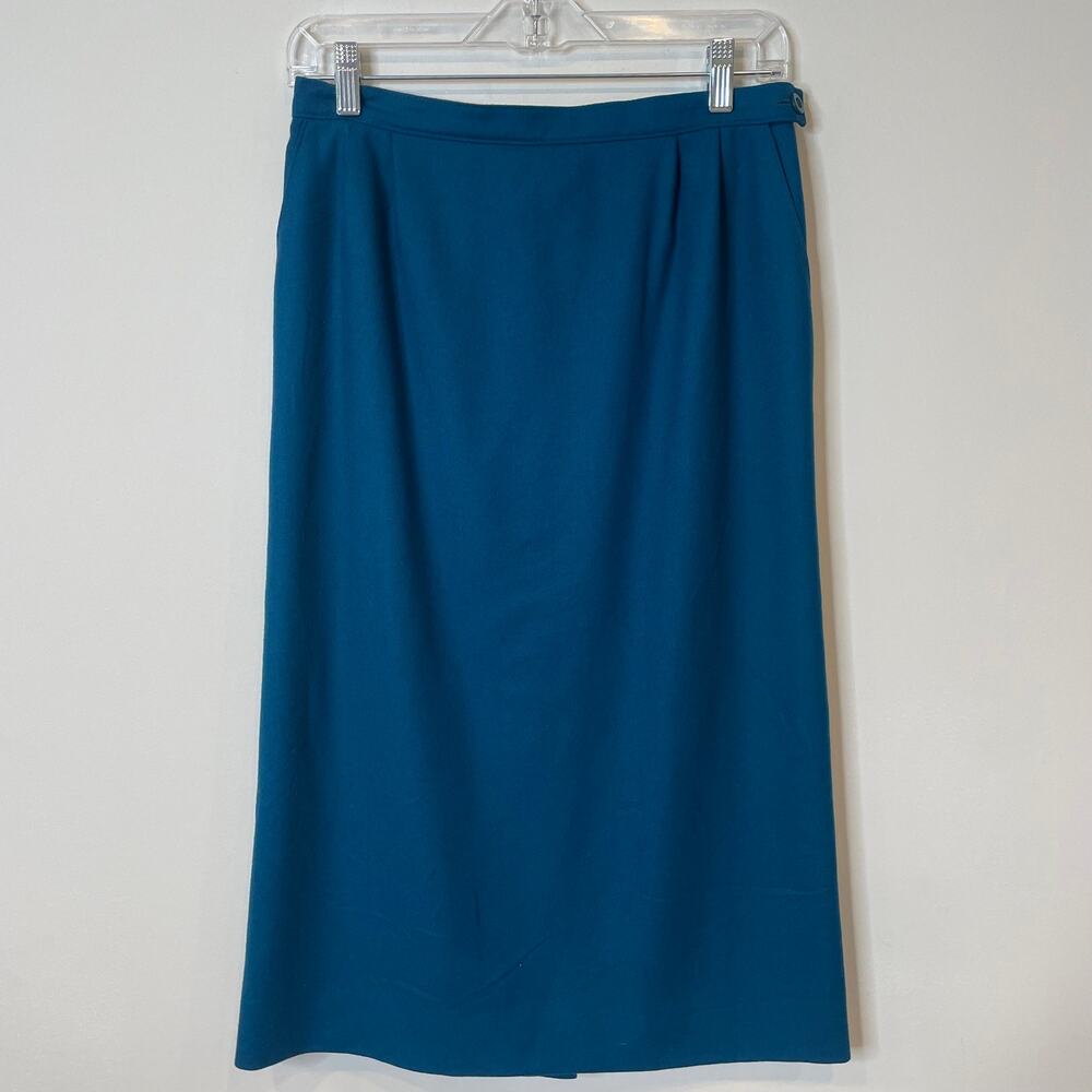 Vintage Pendleton 1970’s Aqua Blue 100% Wool A-Line Midi Skirt Sz 14